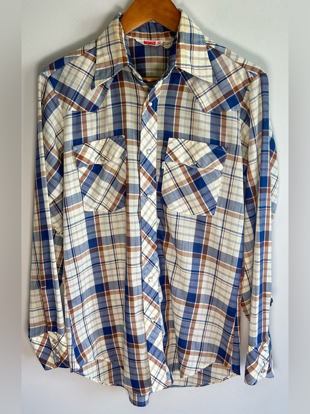 Vintage 1980s Levi’s White Tab Pearl Snap Plaid Shirt Men’s M Western Cowboy